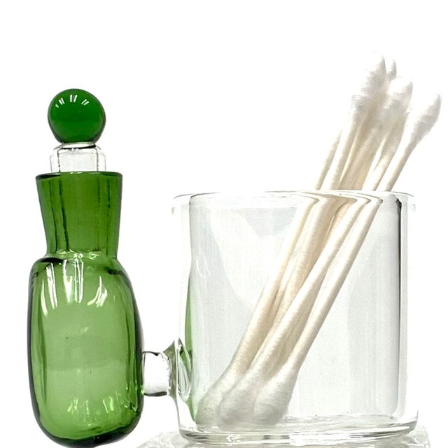 Fresh Green Glass Cotton Swab Q-Tip Holder / Alcohol ISO Station 2.5"