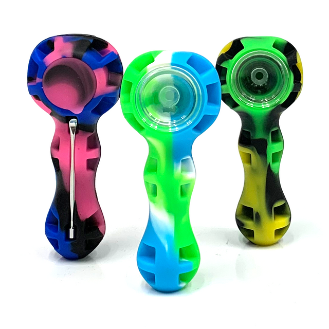 4.5" Silicone Hand Pipe - All-in-One Travel Pipe with Glass Bowl, Storage, & Tool