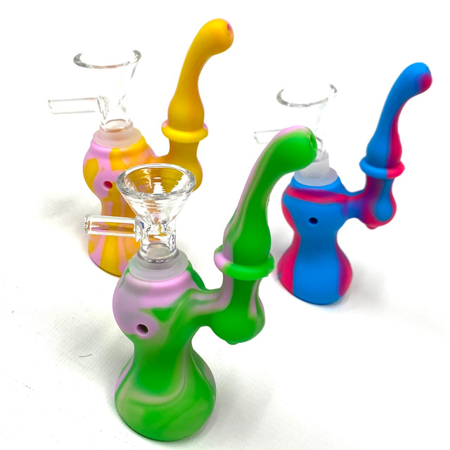 14mm Silicone Water Bubbler 4.7" Tall 1 Count Assorted Colors