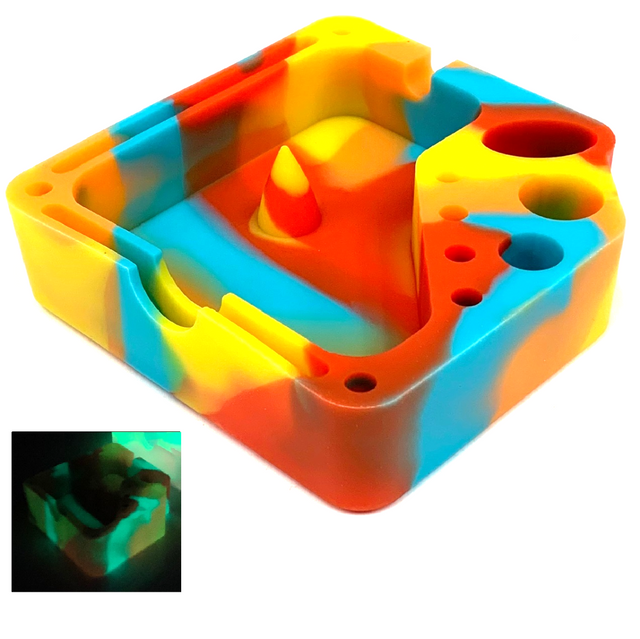 Silicone Glow In The Dark Dabber Ashtray with Tool Holsters and Bowl Knockout - Sunset Color