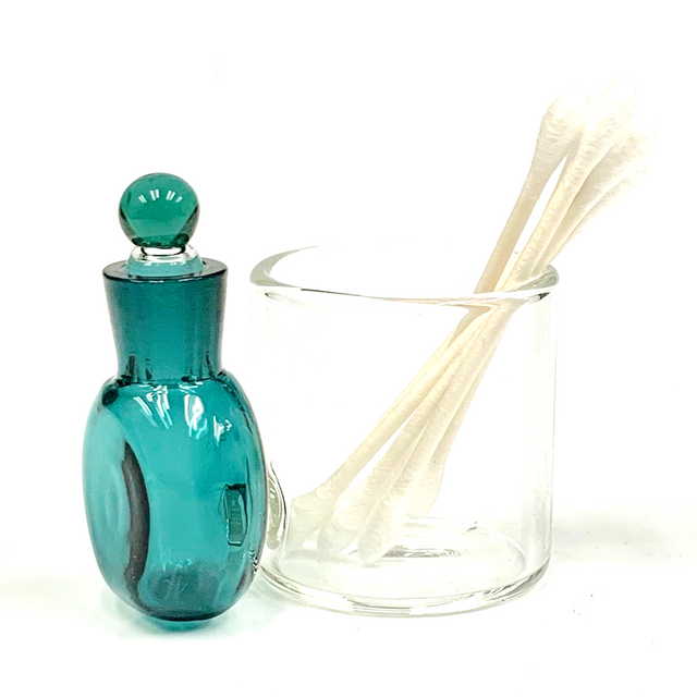 Dark Green Glass Cotton Swab Q-Tip Holder / Alcohol ISO Station 2.5"
