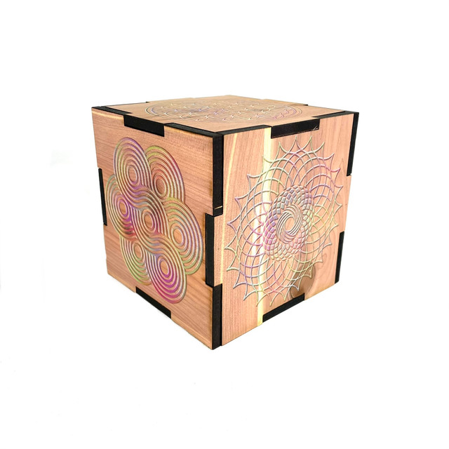Colorful Sacred Geometry Rock Charging Cedar Box 5"x5" USA