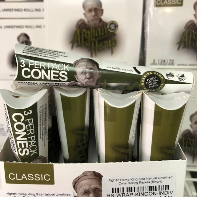 Afghan Hemp 1 1/4" Natural Unrefined Cone Rolling Papers (6 Cone Pack)