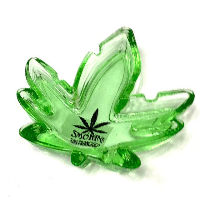Weed Leaf Ashtray Smokin San Francisco California Green Glass 5"
