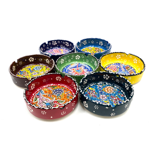 Hand Painted Turkish Ceramic Ashtray Assorted Colors 1 Count 4.25"