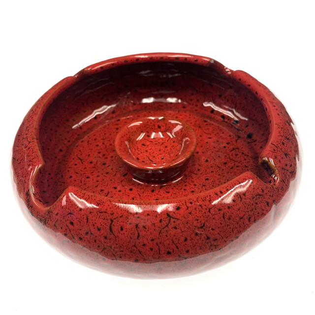 Red Ceramic Reactive Finish Ashtray 6.5"