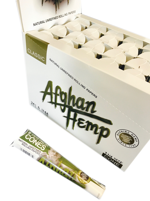 Afghan Hemp 1 1/4" Natural Unrefined Cone Rolling Papers (24 Pack Case)