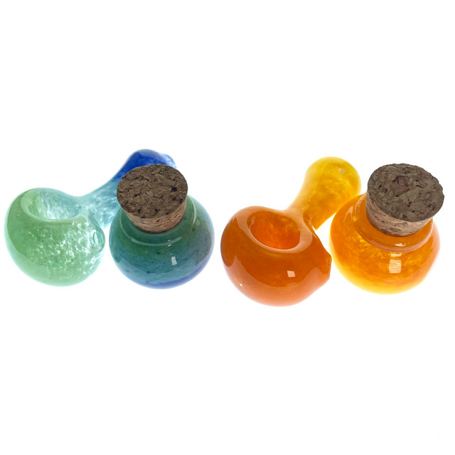 Frit Glass Pipe and Matching Jar Set 2.5" Assorted Colors