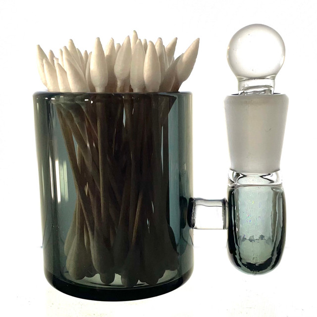 Black Large 3" Heady Hand Blown Glass Cotton Swab Q-Tip Holder / Alcohol ISO Station