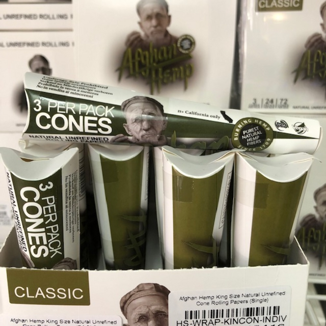 Afghan Hemp King Size Natural Unrefined Cone Rolling Papers (Single)