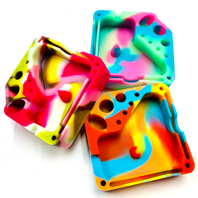 Silicone Glow in The Dark Dabber Ashtray with Tool Holsters and Bowl Knockout - 1 Random Color
