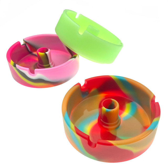 Knockout Bowl Circle Silicone Ashtray with Tool Area 3"x 3" Assorted Color 1 Count