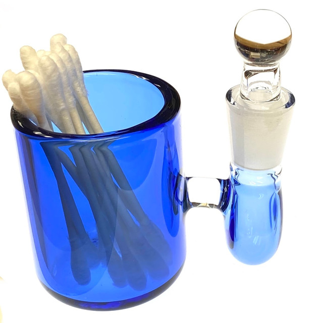 Light Blue 3" Heady Hand Blown Glass Cotton Swab Q-Tip Holder / Alcohol ISO Station