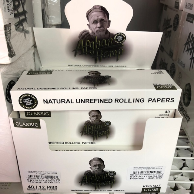 Afghan Hemp King Size Natural Unrefined Cone Rolling Papers Multi Pack (12 Pack Case)