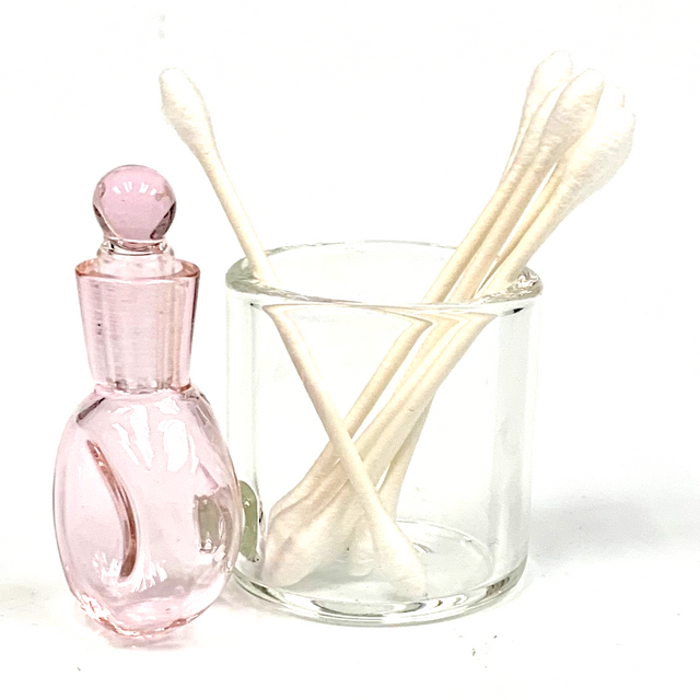 Pink Glass Cotton Swab Q-Tip Holder / Alcohol ISO Station 2.5"