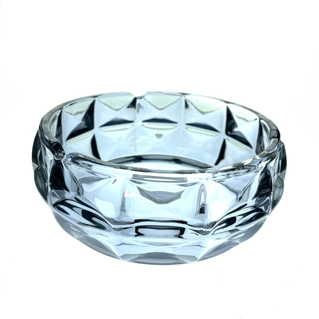 Smoky Black Diamond Cut Crystal Ashtray 6" Wide