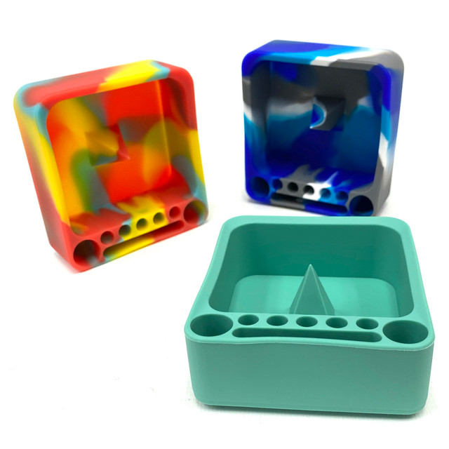 Knockout Bowl Pokey Silicone Ashtray with Tool Area 3"x 3.25" Assorted Color 1 Count
