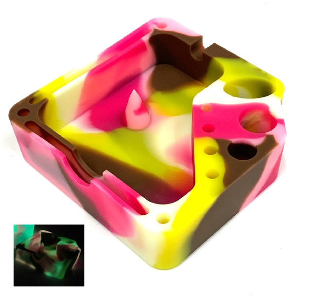 Silicone Glow In The Dark Dabber Ashtray with Tool Holsters and Bowl Knockout - Pink Camo