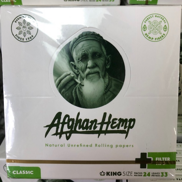 Afghan Hemp King Size Natural Unrefined Rolling Papers w/ Filter Tips (24 Pack Case)