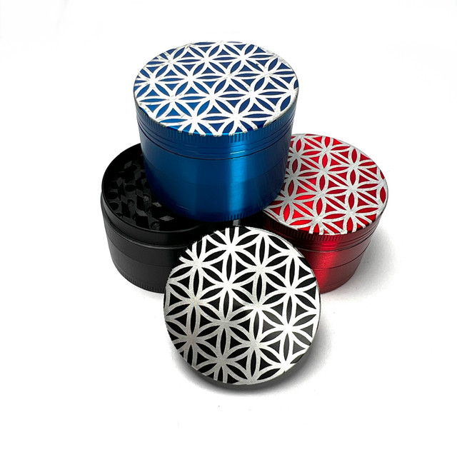 Flower of Life Fancy Spice Grinder 2.5" Aluminum 4 Part Assorted