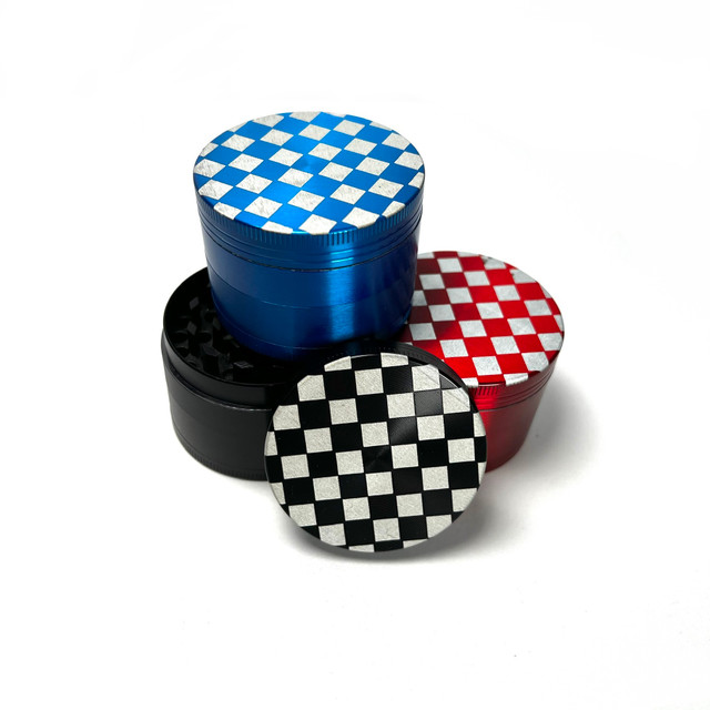 Checkerboard Fancy Spice Grinder 2.5" Aluminum 4 Part Assorted