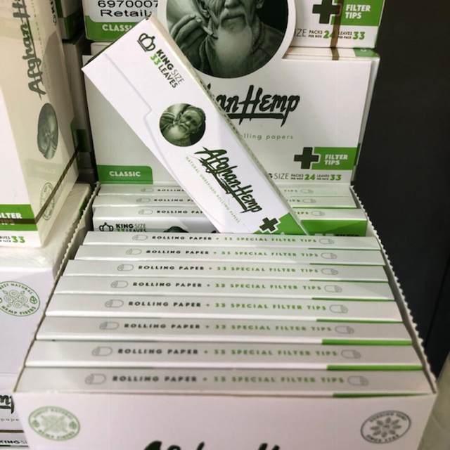 Afghan Hemp King Size Natural Unrefined Rolling Papers w/ Filter Tips (33 Leave Pack)