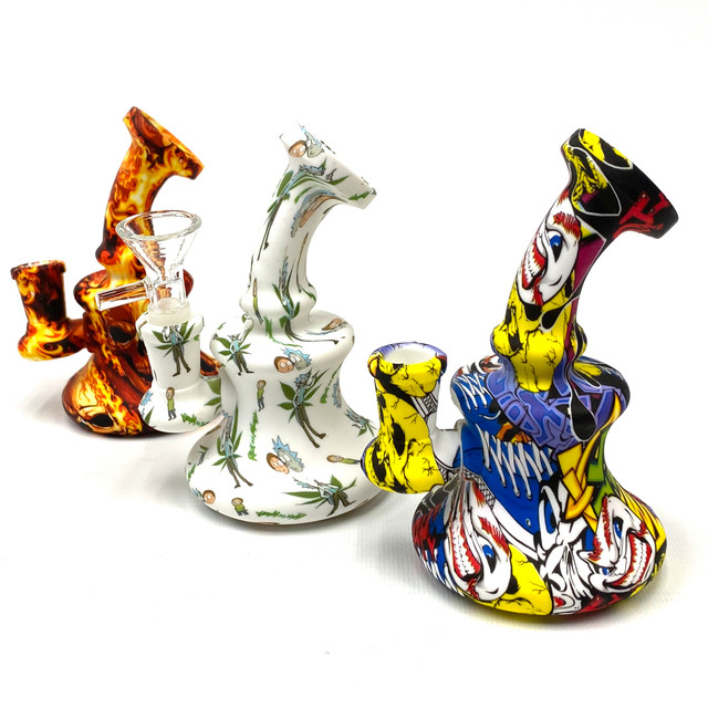 Silicon Rig Water Pipe Tattoo Psyche Out 5" Assorted Colors