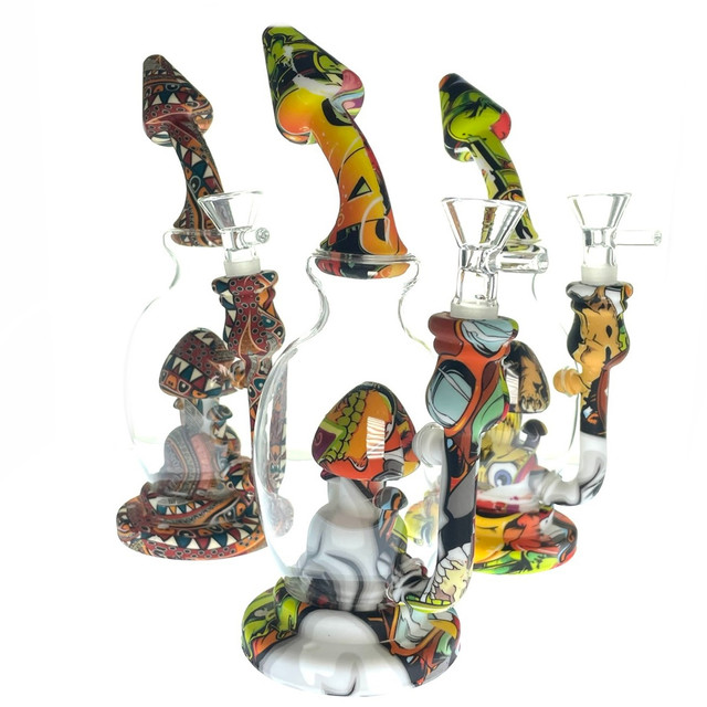 Mushroom Bong Silicone & Glass 8" (Assorted)